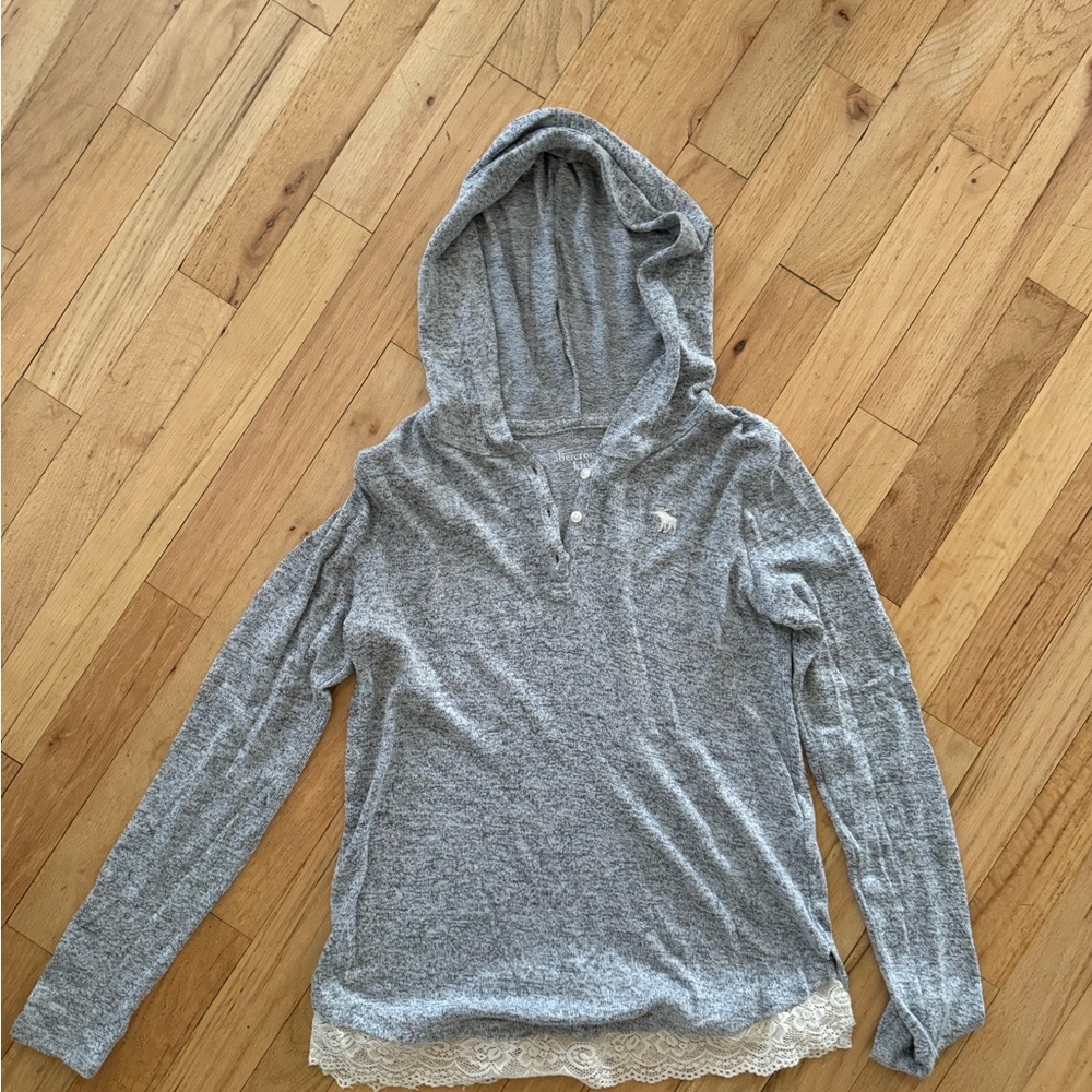 Abercrombie girls grey hooded sweater with lace trim
